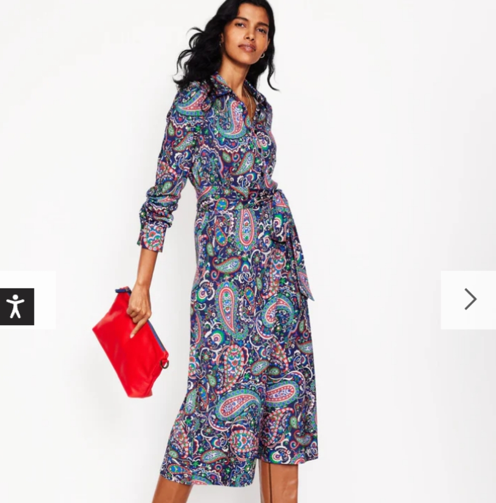 $185 NWT Woman's Boden Laura Jersey Paisley Shirt Dress Size 10L Waist Tie Midi - Picture 2 of 12